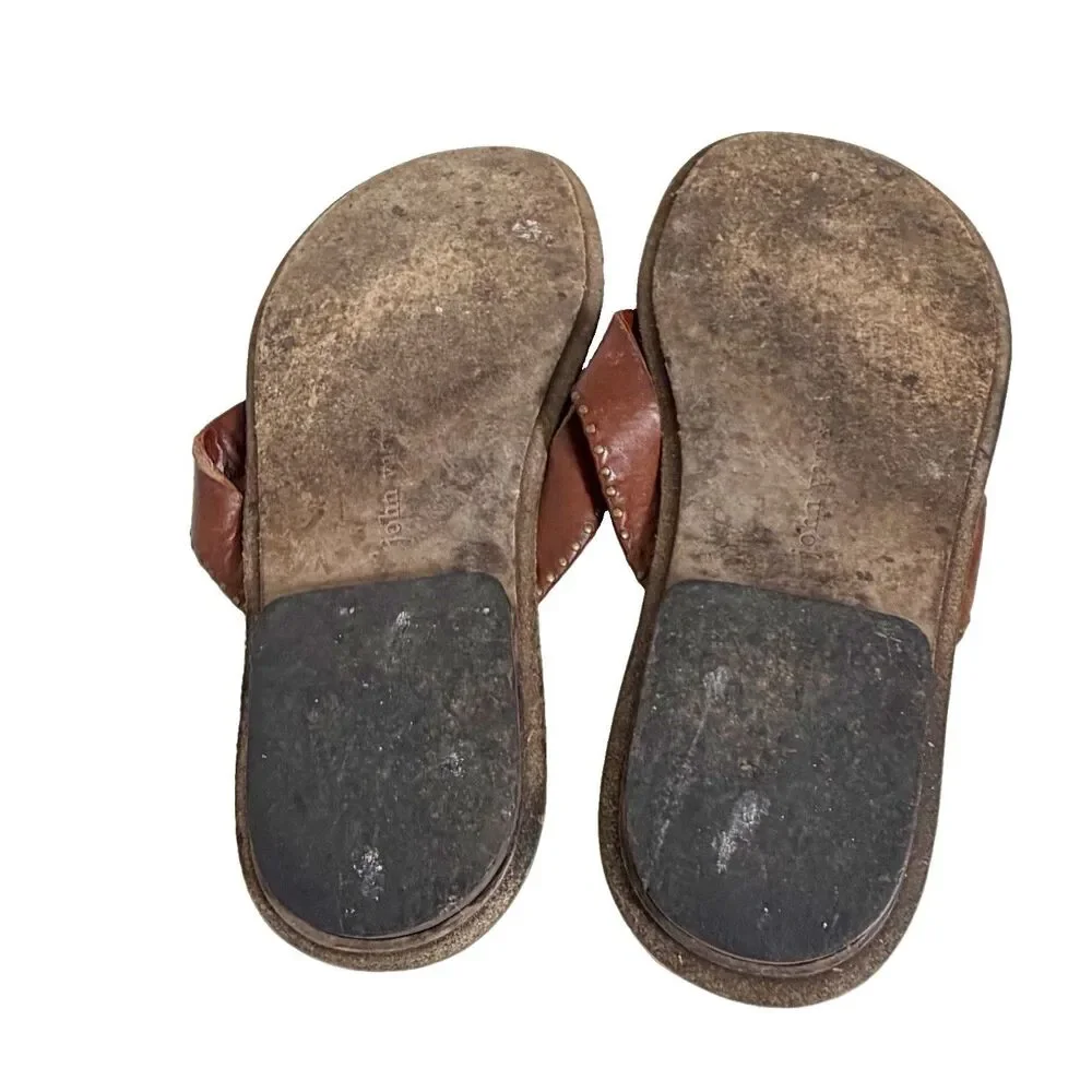 John Varvatos Brown Italian Leather Thong Sandal 10.5 10 1/2 Missing Stud $295